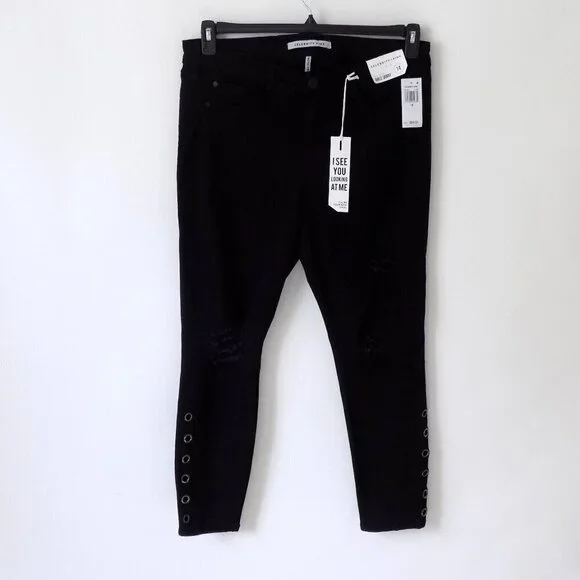 Celebrity Pink Alluvion Mid-Rise Ankle Skinny Jeans Size 14 Black Distressed - Picture 1 of 6